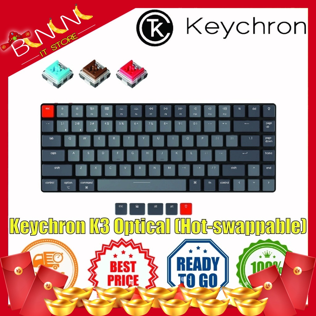 [Ready Stock] Keychron K3 V2 Ultra-slim Wireless Mechanical Keyboard Low Profile Keychron Optical - BLUE RED BROWN