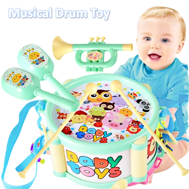 Musical Instruments Kid Toys Drum Bell Sand Hammer Rattle Percussion Trumpet Roll Jazz Player Mainan Muzik Kanak