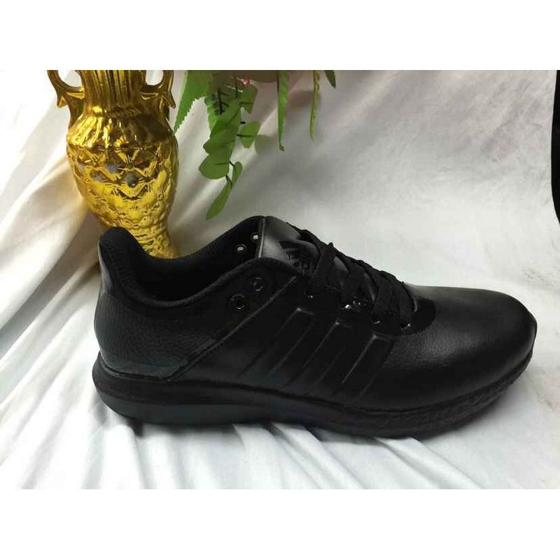 black adidas shoes leather