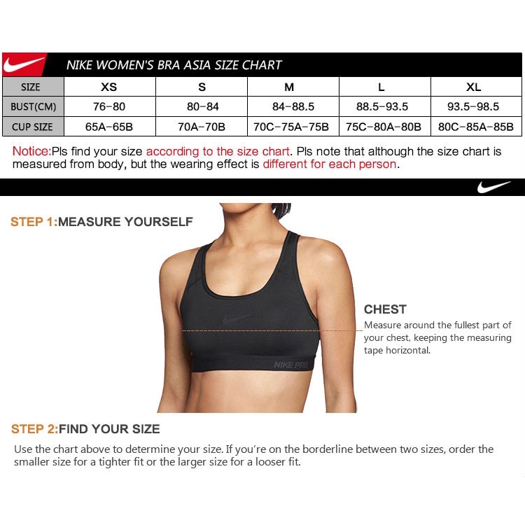 nike women's bra size chart