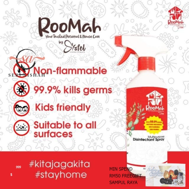 500ML Multipurpose Disinfectant Spray Roomah by Sysfel