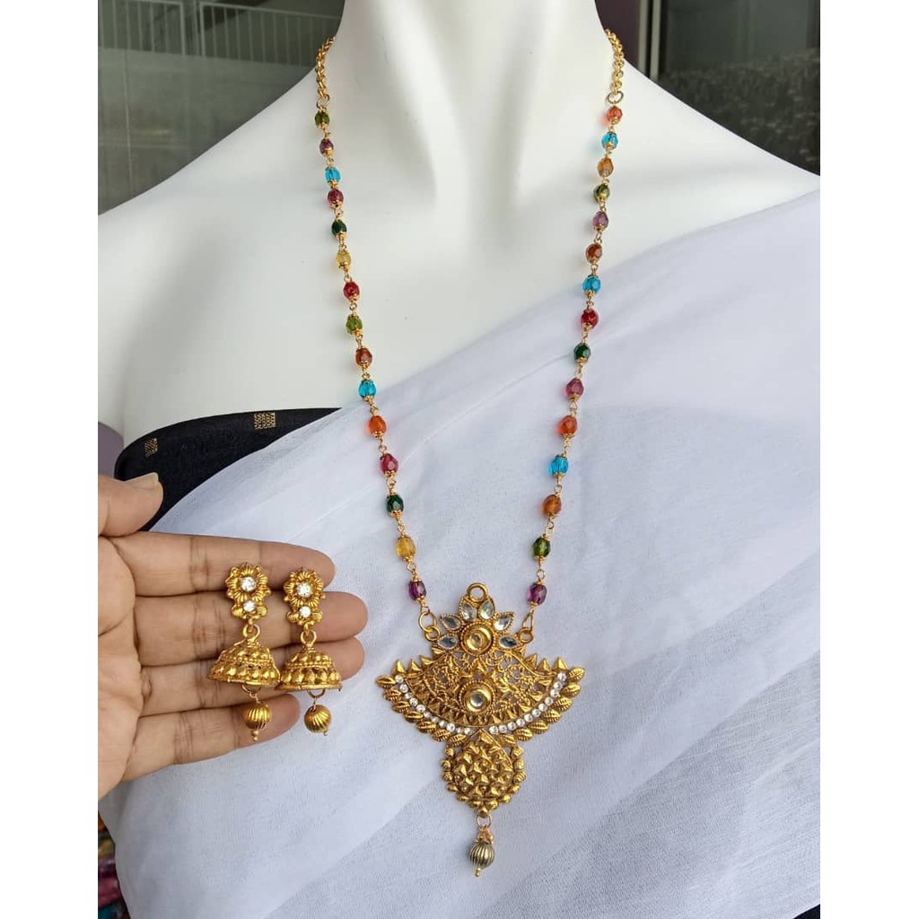 Ready Stock Pendant Chain / Crystal Bead Pendant Chain / Long Chain / Indian Jewellery / India Necklace / saree jewel