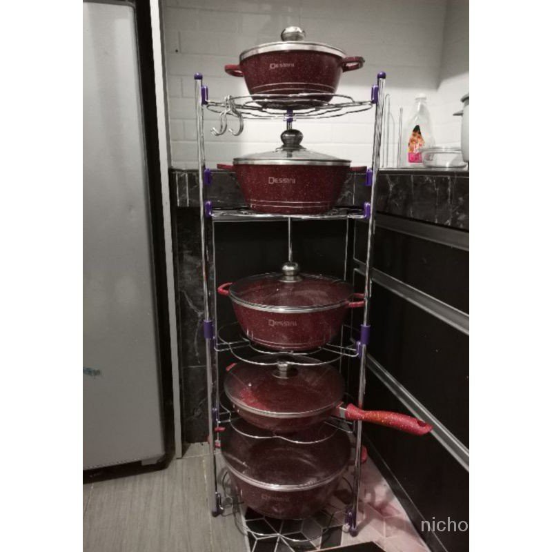 Fc9a Hot5 Tier Rak Periuk Dessini Vision Uakeen Rak Bertingkat Stainless Steel Kitchen Rack High Quality Pan Tree Ikea R Shopee Malaysia