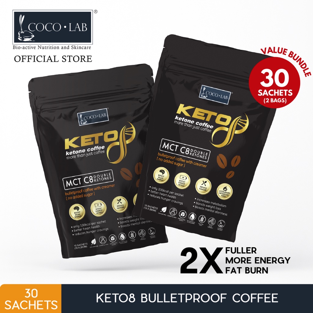 Keto8 Coffee X 30 | Bulletproof Keto Coffee with MCT C8 - no added sugar | mental alertness, energy, weight loss, keto