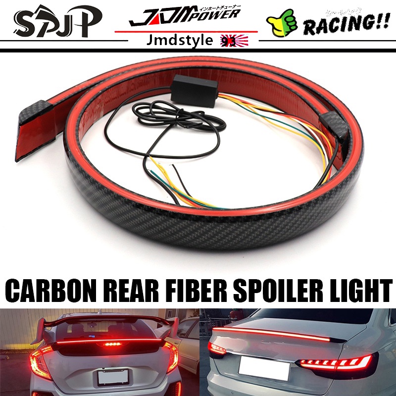 LED Spoilers Car Brake Lights Strip Carbon Rear Wing Lips Kit 1.2M Rear