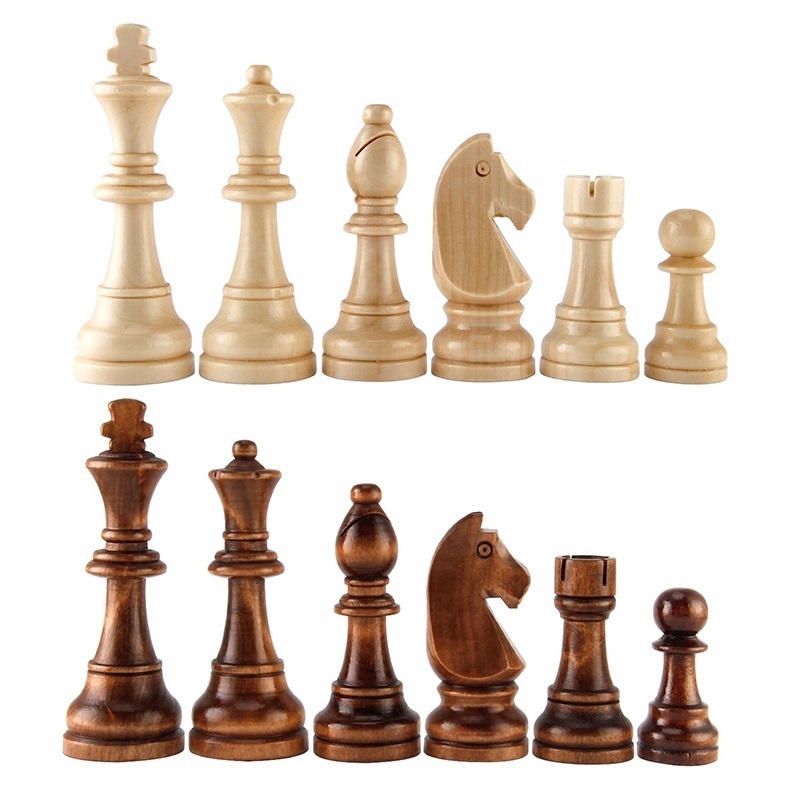 32pcs Replace Wooden Carved Chess Pieces Hand Crafted Set Large 91mm 