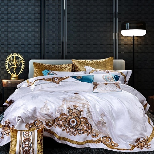 Luxury Silk Satin Egyptian cotton Royal Embroidery Palace Bedding Set 4PCS 6PCS 10 IN1 Set