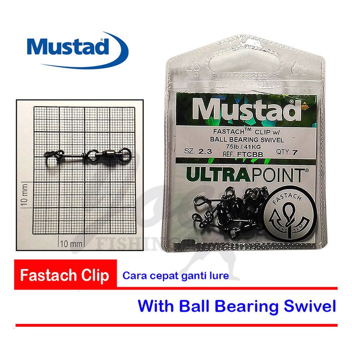 Mustad Fastach Clip Size 23 41kg With Ball Bearing Swivel Iu 952
