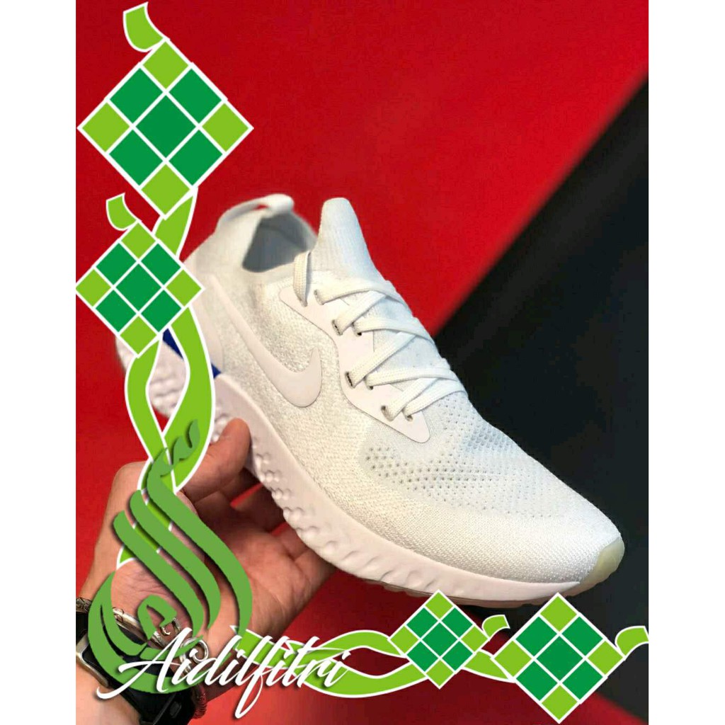 nike epic react flyknit white racer blue