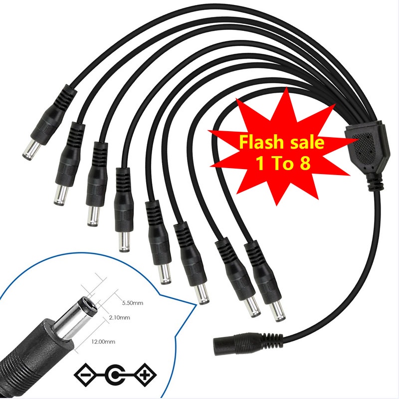 Plug 5.5mm x 2.1mm for CCTV Cameras LED Light Strip and More 2-Pack 1 to 6 Way DC Power Splitter Cable 