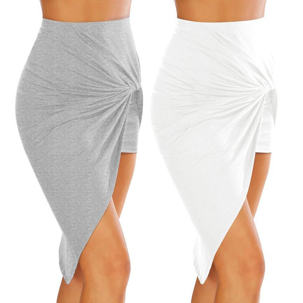 Womens Asymmetrical Short Pencil Skirt Mini Drape Up Stretchy