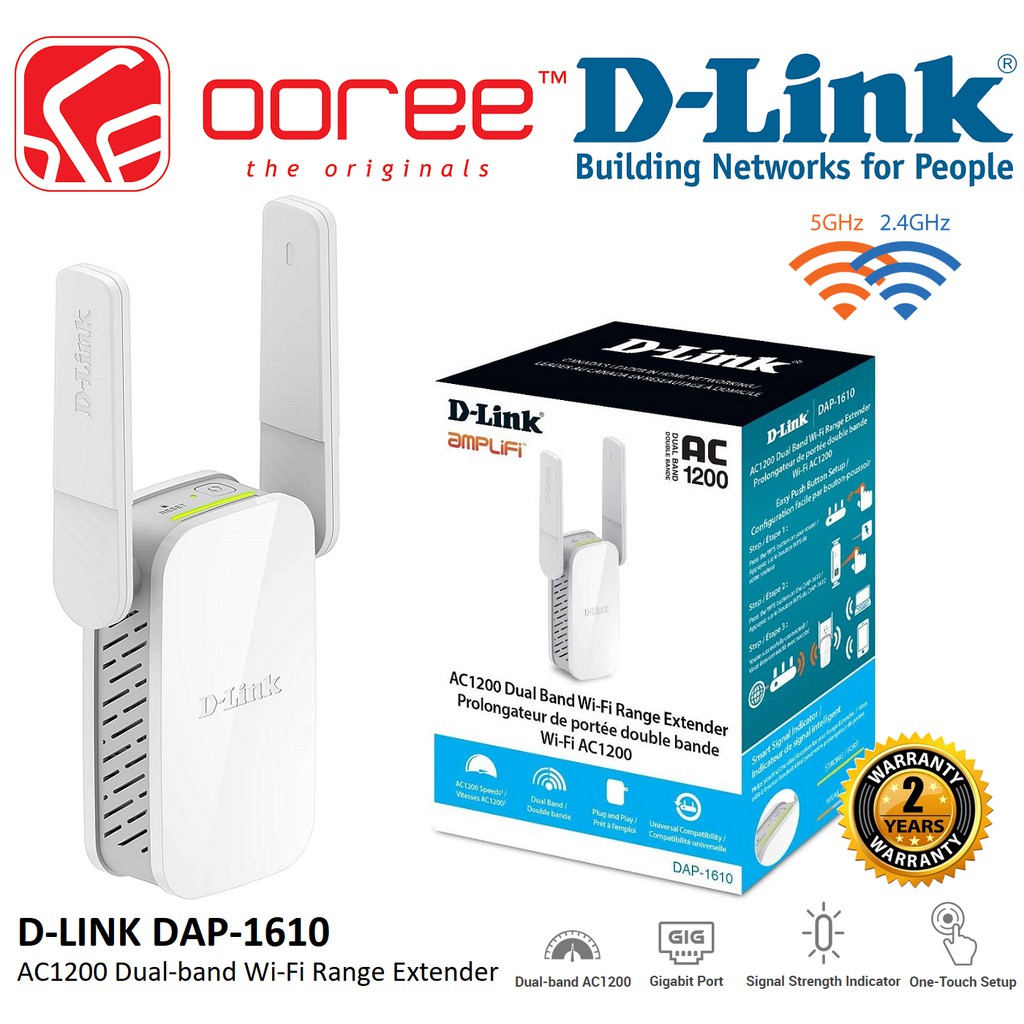 D-LINK DAP-1610 AC1200 DUAL BAND WI-FI RANGE EXTENDER WITH TWO POWERFUL ANTENNAS, WPS BUTTON & SIGNAL STRENGHT INDICATOR