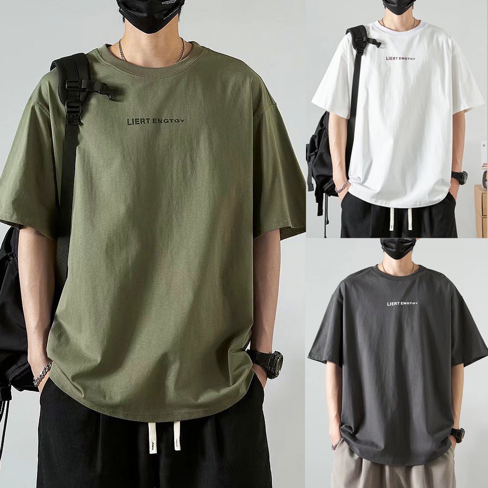 Summer Korean Style Fashion All Match Army Green Solid Color T Shirt Men Top Baju T Shirt Lelaki