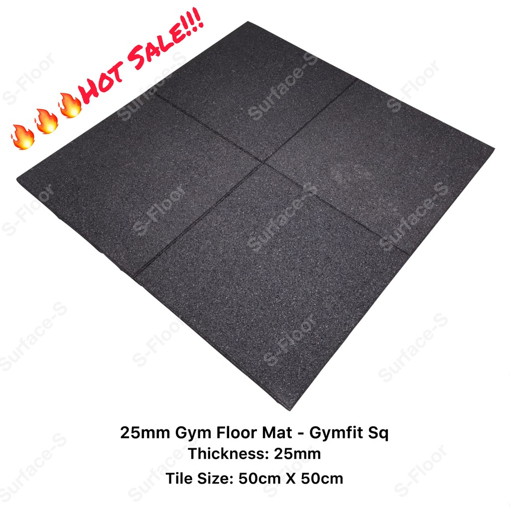 Cannons UK 20mm Flatline 1m X 1m X 20mm Commercial Rubber Gym Flooring Garage (15 Square Metres