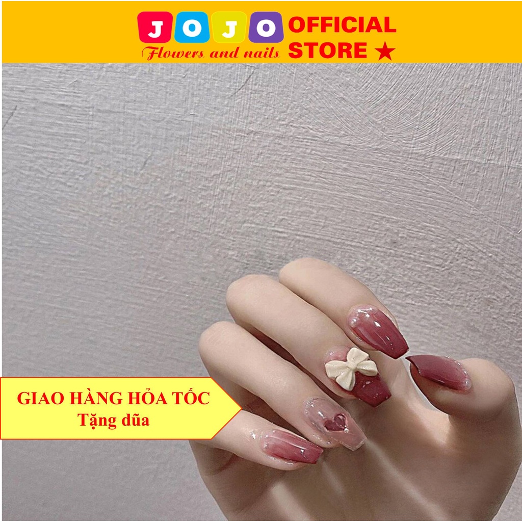 Set Of 24 Long Artificial Nails With Cute Jojo X8 Nail Box Fake Nails