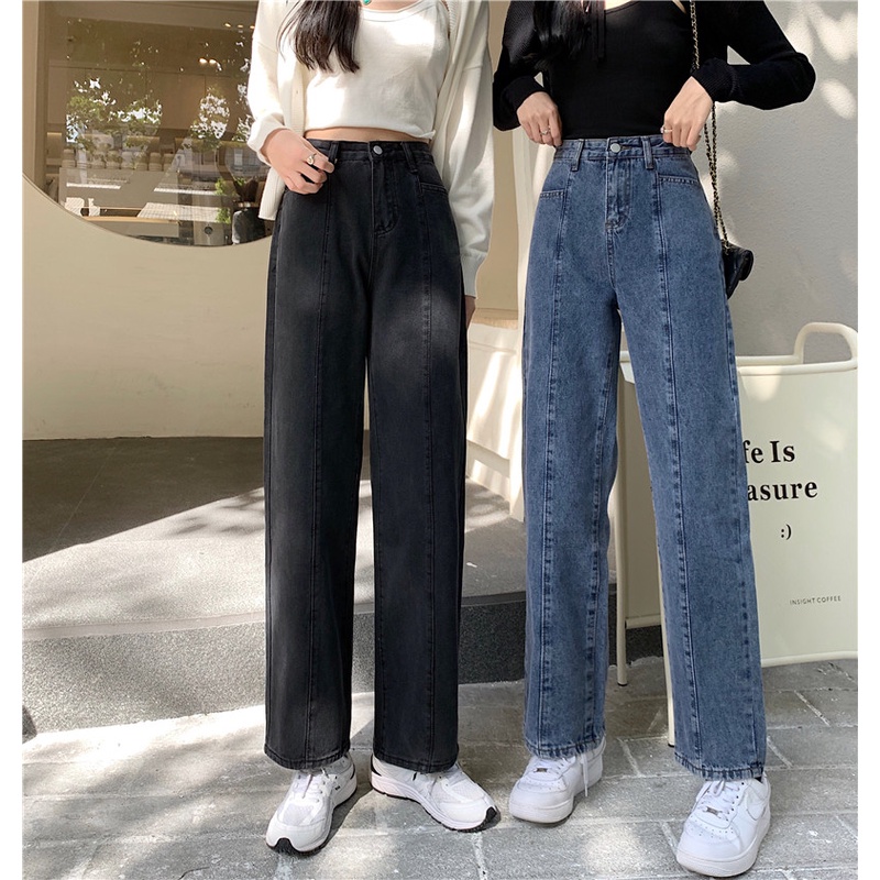 Women's high waist straight jeans loose pants | Shopee Malaysia