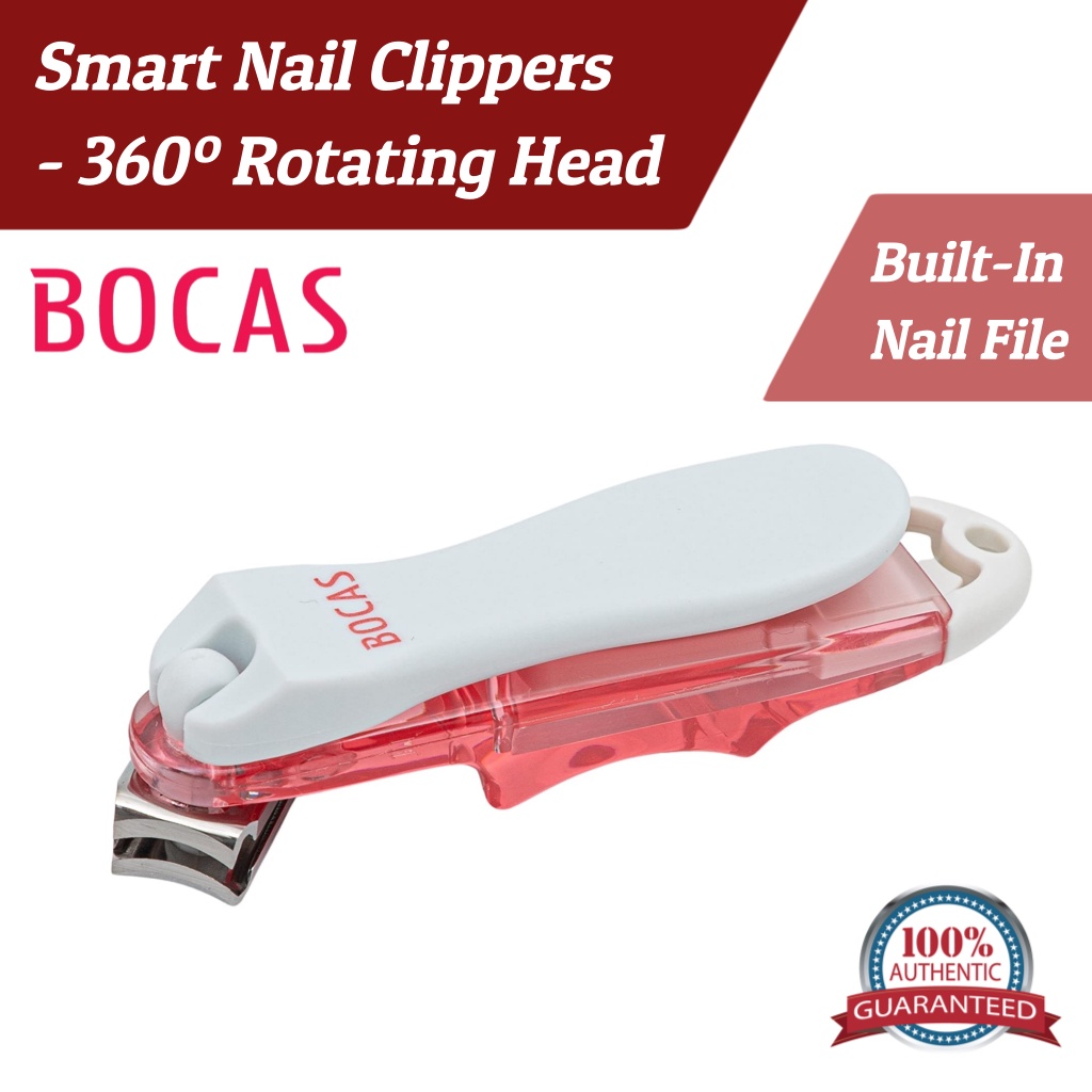 [Bocas] Smart Nail Clipper ,420 Stainless Steel Blade, 360º Rotating Swivel Head Finger nail Clippers & 3D Arch-shaped Blade, Made in Korea, Prevent Flying Nail Clippings