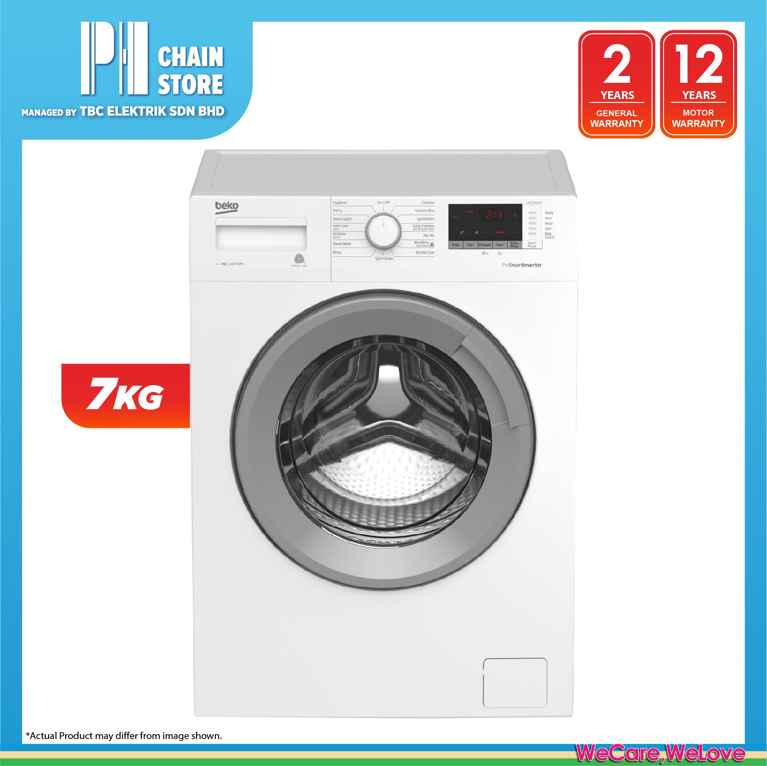 BEKO WTE7512XS0 7kg Prosmart Inverter Motor Front Load Washing Machine