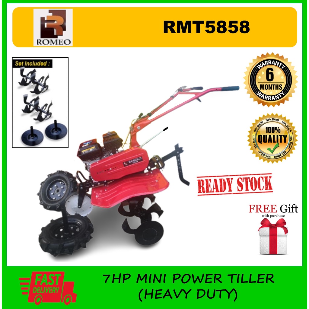 ROMEO RMT5858 7HP HEAVY DUTY MINI POWER TILLER, ROTARY TILLER | Shopee ...