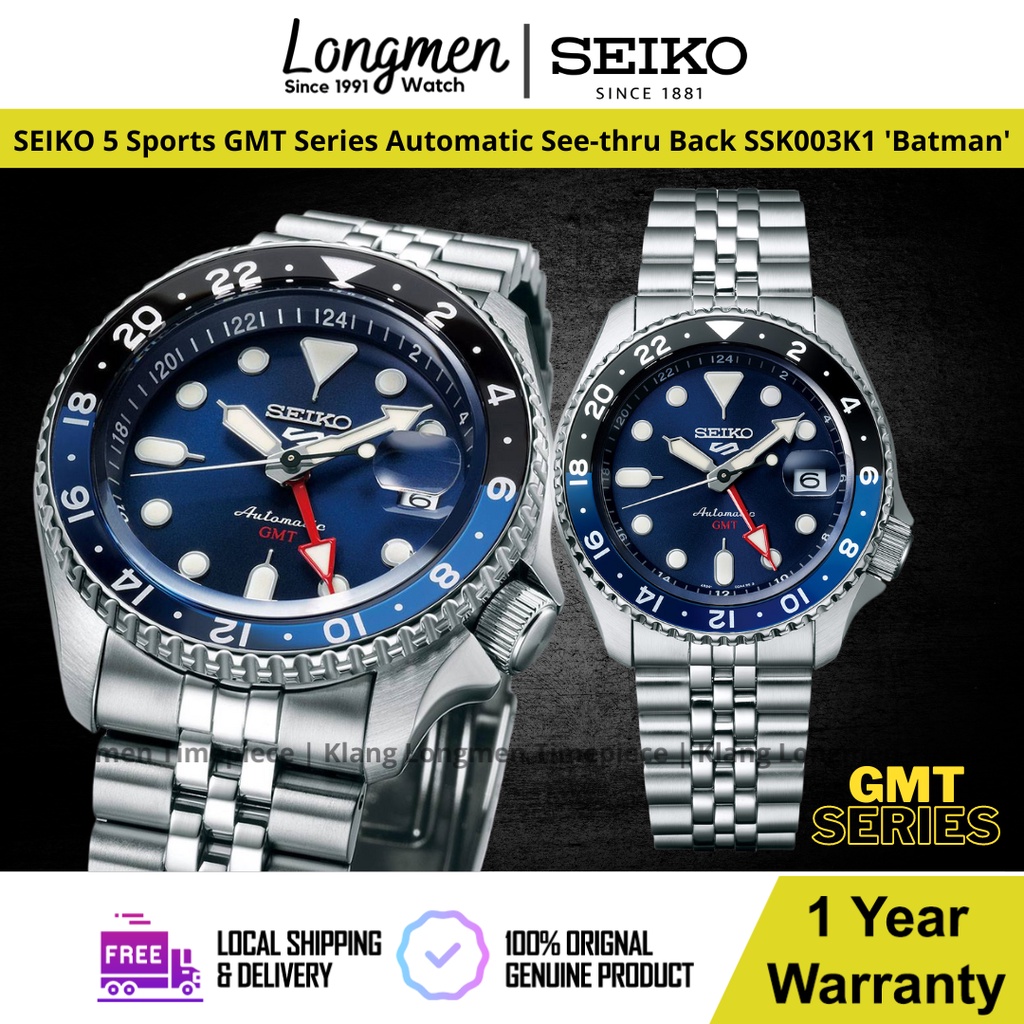 Klang Longmen] SEIKO 5 Sports SSK003K1 / SSK003 GMT Series Date Magnifier  See-Thru Back Automatic Men's Watch | Shopee Malaysia
