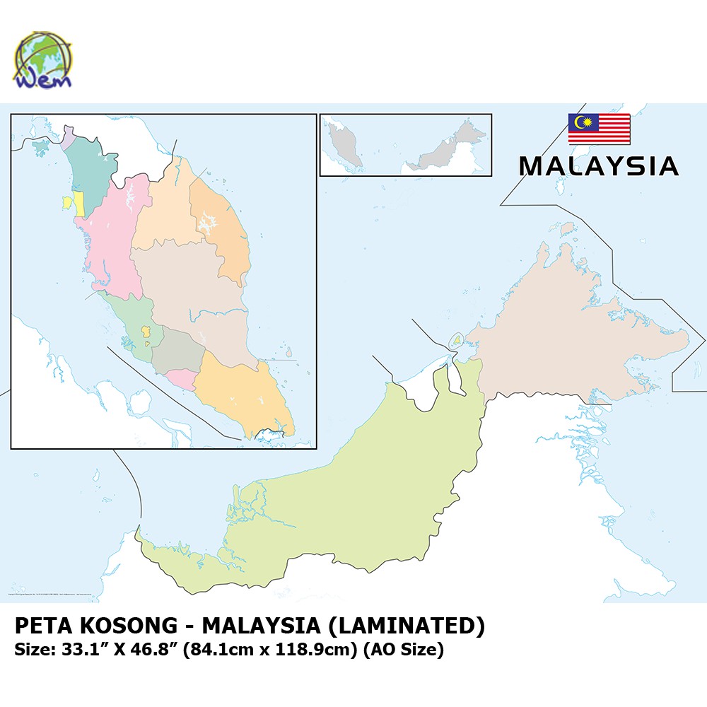 Peta Kosong Malaysia Laminated Malaysia Outline Map Shopee Malaysia