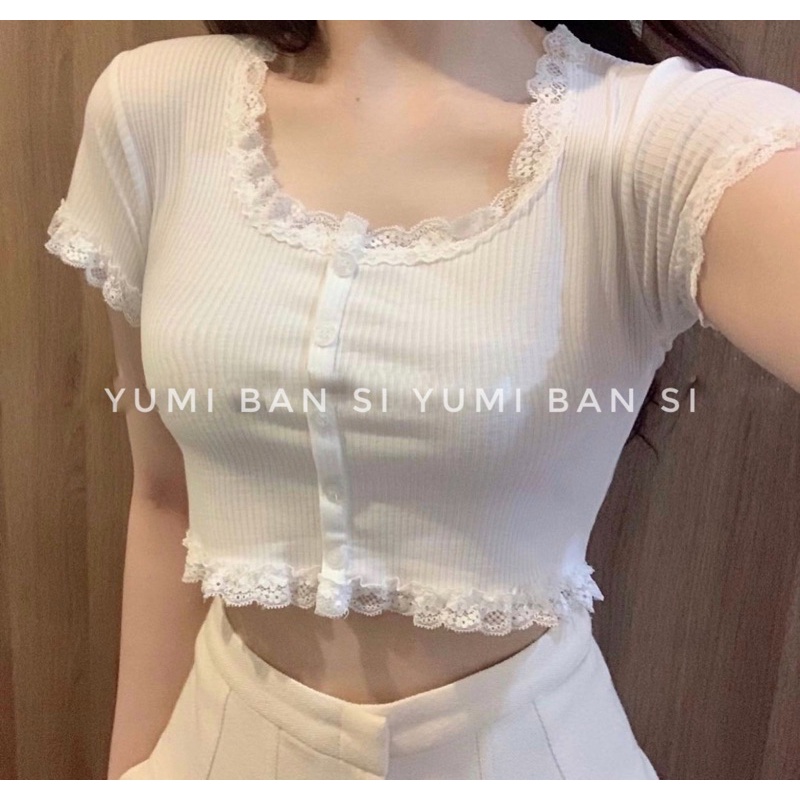 [Real Photo] YUMI Lace Short Sleeve Croptop Shirt WHOLESALE