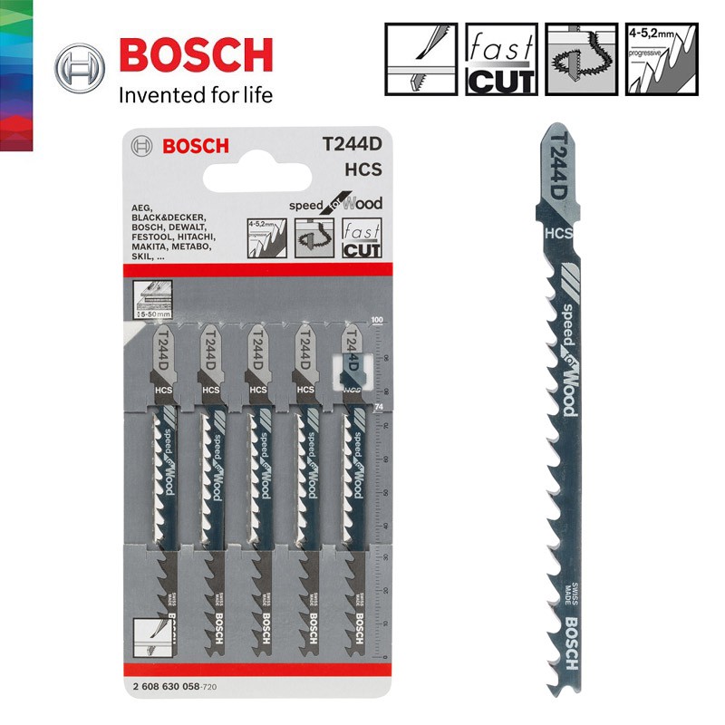 BOSCH T244D Ground Teeth Straight TShank Jigsaw Blade For Soft Wood