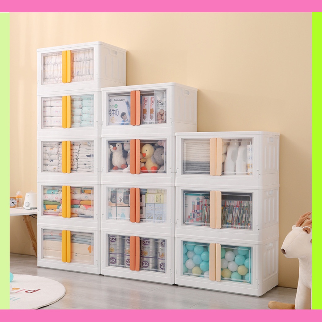 Twin Door Foldable Big Plastic Storage Box Front Open Multipurpose Stackable Storage