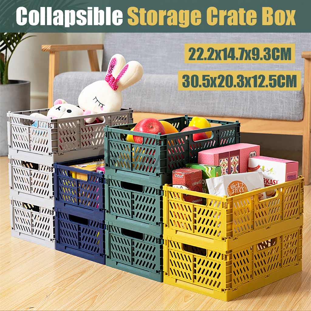 Folding Collapsible Plastic Storage Crate Box Stackable Home Kitchen Warehouse Storage Baskets