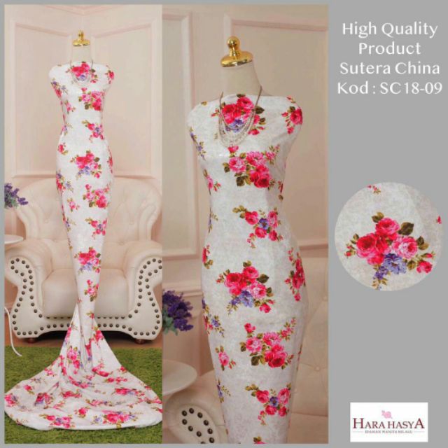 Sc18 09 Tanah Putih Corak Background Krim Keemasan Corak Bunga Ros Merah Tenunan Jacquard Bunga Melati