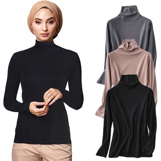 Women blouse  high neck short sleeve Muslimah inner top T 