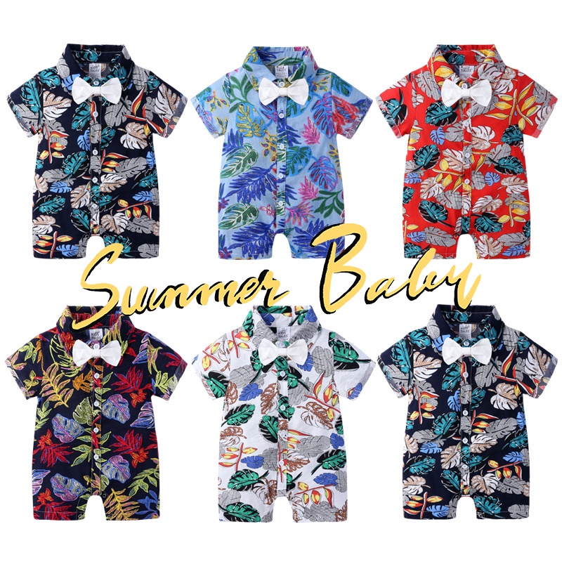 Tropical Children's Clothing Beach Infant Floral Jumpsuit Boys Baby Bodysuit Boxer Romper Summer Short-sleeved Romper