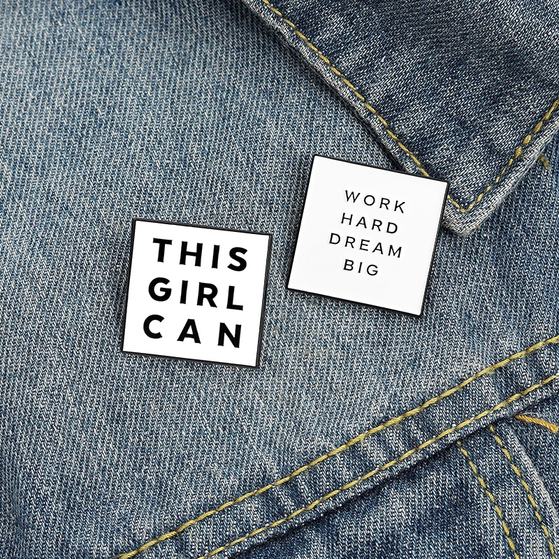 Funny Quotes Enamel Pins Bulk Square Letter Brooches For Women Men