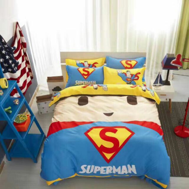 Superman New Design Fitted Bedsheet With Quilt Cover Shopee Malaysia