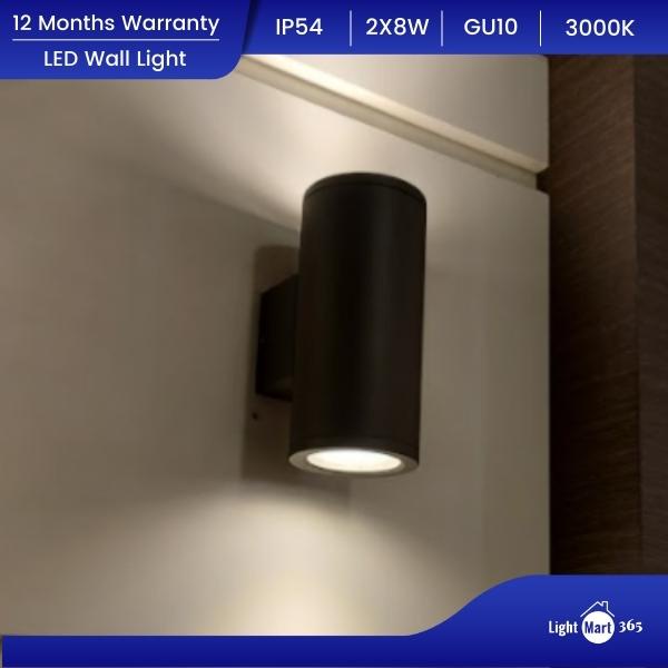 2x8W GU10 LED Outdoor Wall Light Weatherproof Dual Head Up Down Cylinder Wall Sconce Light Lampu