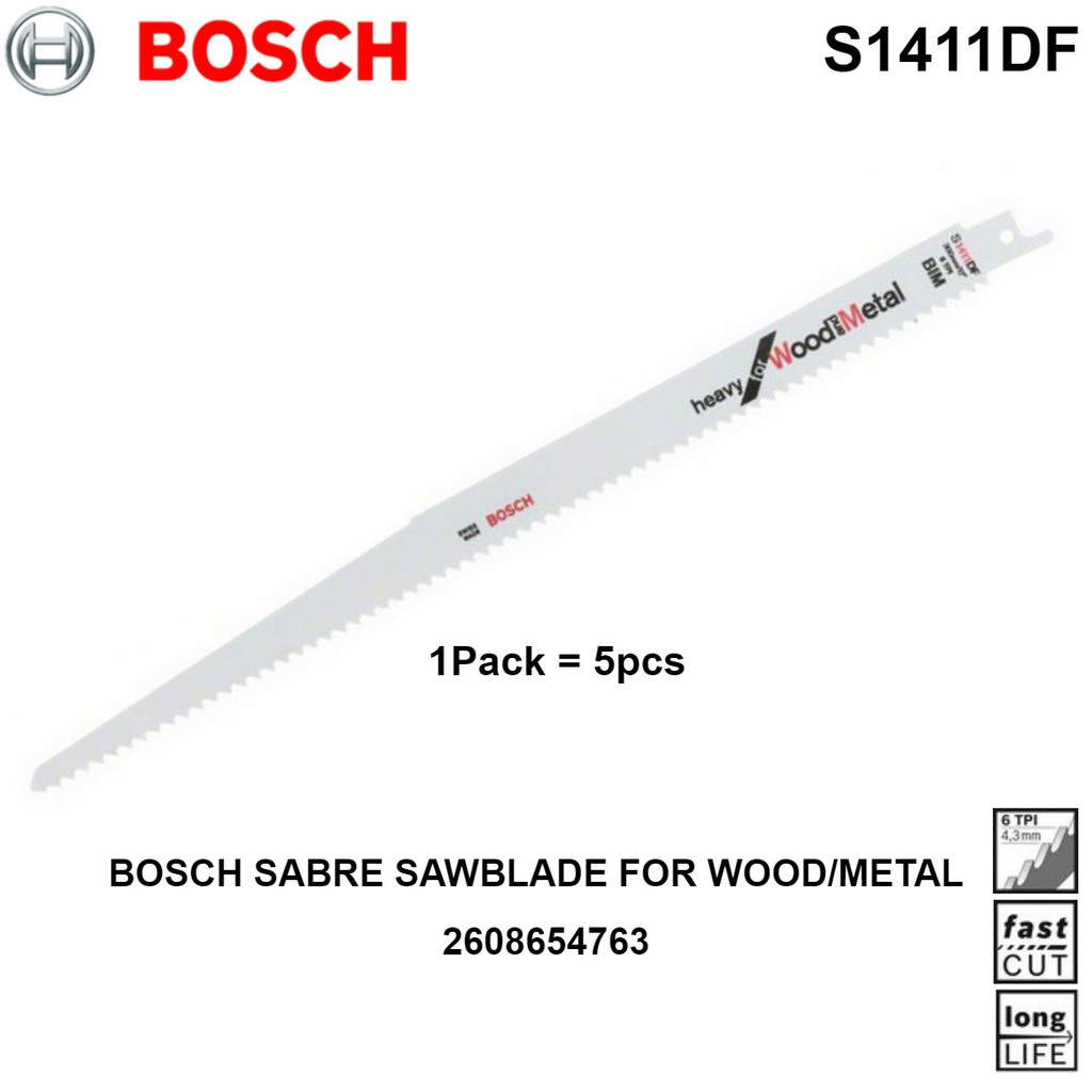 Bosch Sabre Saw Blade S1411df For Wood Metal 5pcs 2608654763