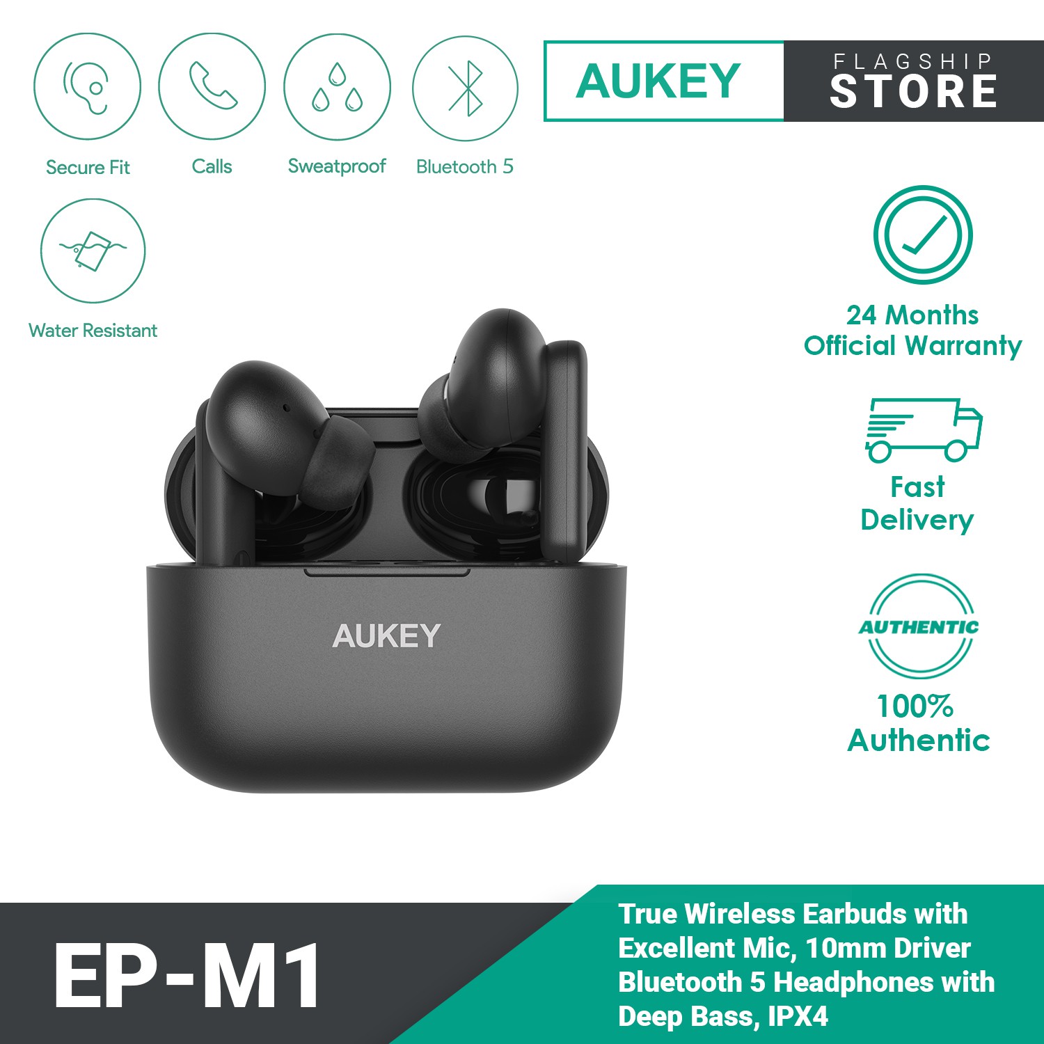 Aukey EP-M1 / EP-M1-PRO ANC True Wireless Earbuds TWS With Bluetooth BT 5.0