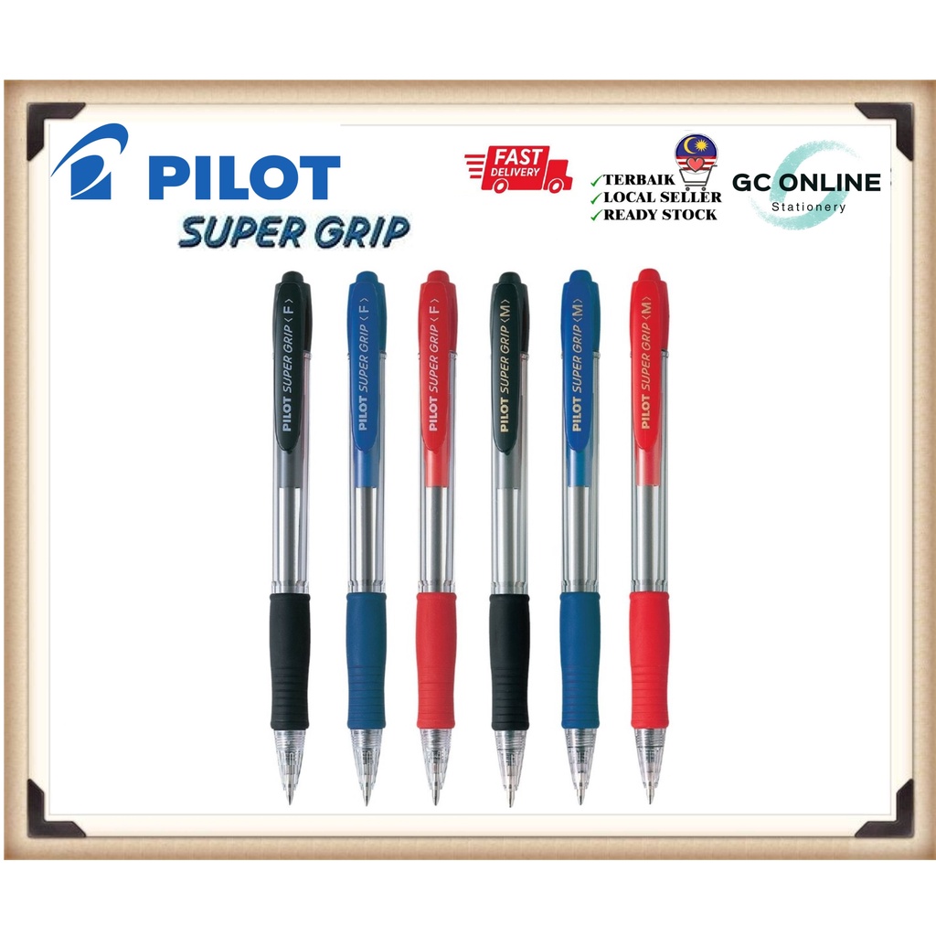 Pilot Super Grip Ball Pen Medium Fine Black Blue Red Shopee Malaysia