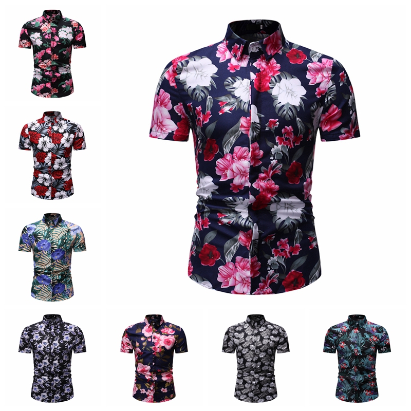 เสื้อแขนสั้นลายดอกไม้สไตล์ฮิปฮอป