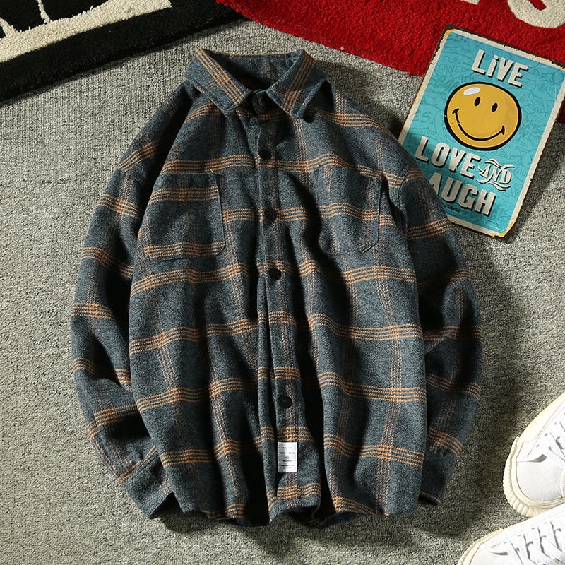 格言 日系复古潮男士条纹格子衬衫秋休闲宽松长袖衬衣 格言 日系复古潮男士条纹格子衬衫秋休闲宽松长袖衬衣 Shopee Malaysia