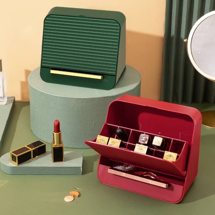 口红收纳盒Dustproof 12 Cells Lipstick Cosmetic Storage Box With Drawer Kotak Simpanan Gincu