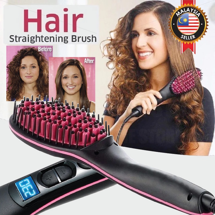 Electric Hair Iron Straightener Hair Straightening Brush with Temperature LCD Display / Sikat Pelurus Rambut