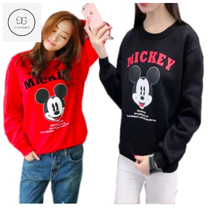 Baju Lengan Panjang Perempuan Korean Fashion Mickey Printing Long Sleeve Shirt Lovely Cute Sweater Casual Style Blouse