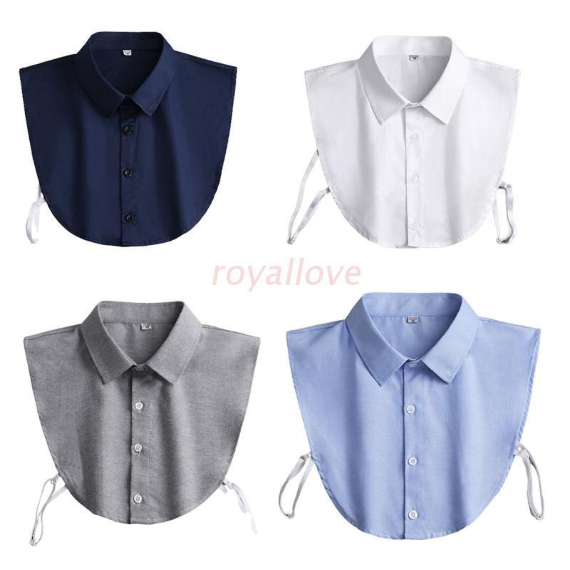 royal Mens Office Formal Detachable Dickey Blouse Simple Solid Color Button Down False Collar Business Basic Layering Lapel Half Shirt Clothing Accessories