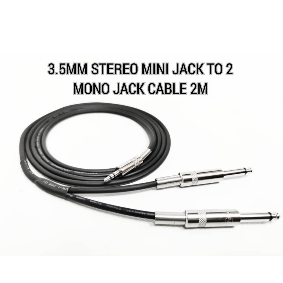 6.3mm Mono Plug to 3.5mm TRS Male Connector (2 Meters) Heavy Duty Audio Cable (Ready Stock