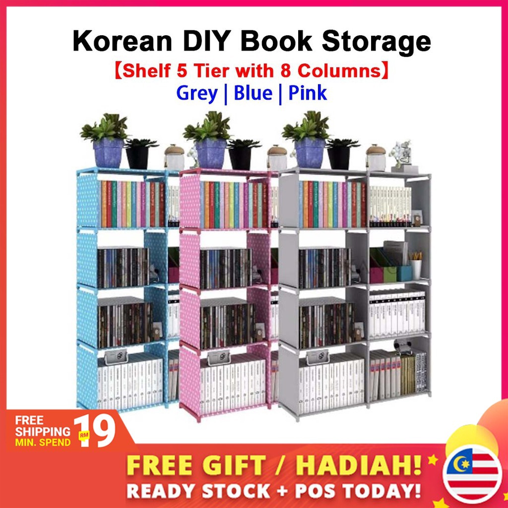 Bookcase [LOCAL STOCK] Korean DIY Book Storage Shelf 5 Tier with 8