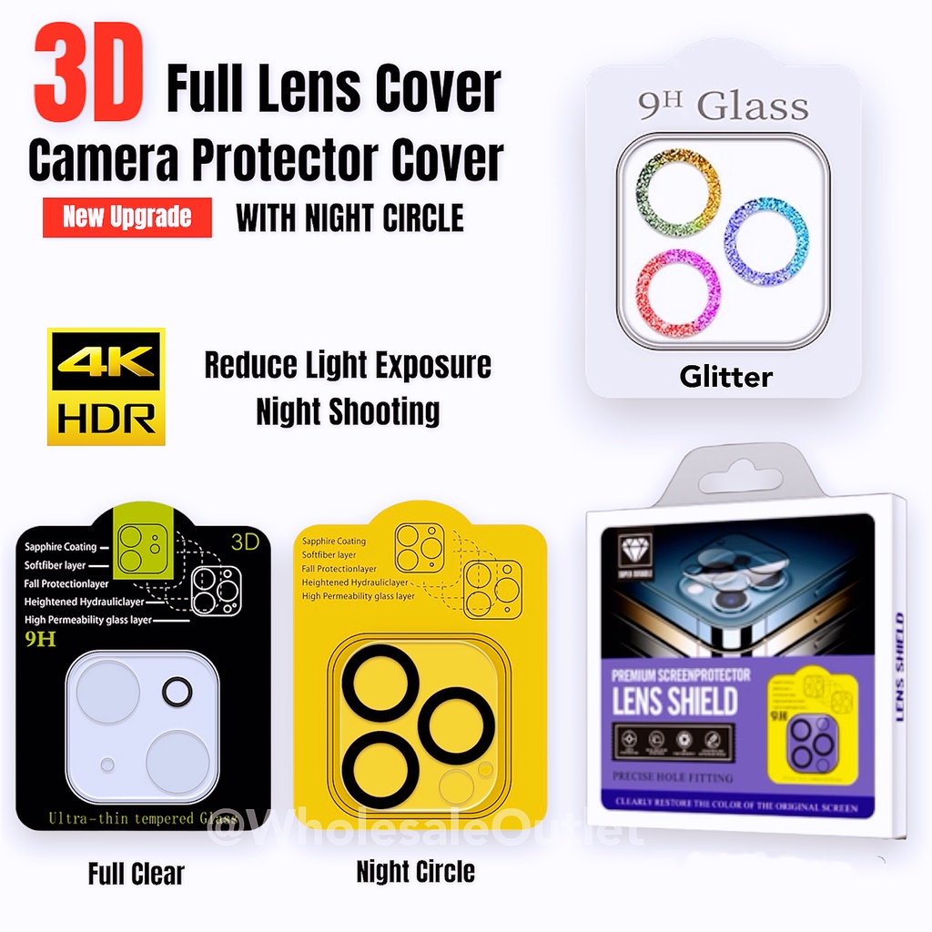 iP Phone 11 12 13 14 15 16 Pro Max Plus Mini Full Camera Lens Protective Cover Clear HD Bubble Free With Night Circle