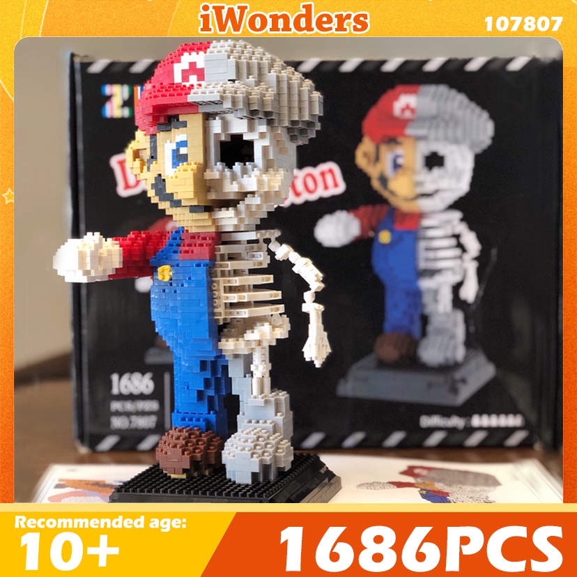 1686pcs Skeleton Mario Figure Diamond Mini DIY Building Nano Block Toy 