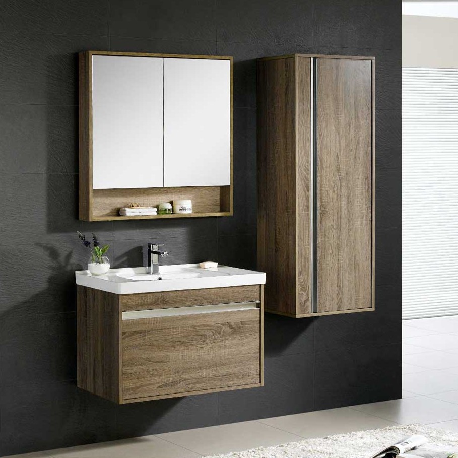 Wall Mounted Plywood Bathroom Cabinet With One Drawer Or Two Drawers Or Double Doors White Oak Bath Vanities And Mirror 600 Mm And 800 Mm Sizes New Peony Series Make In China