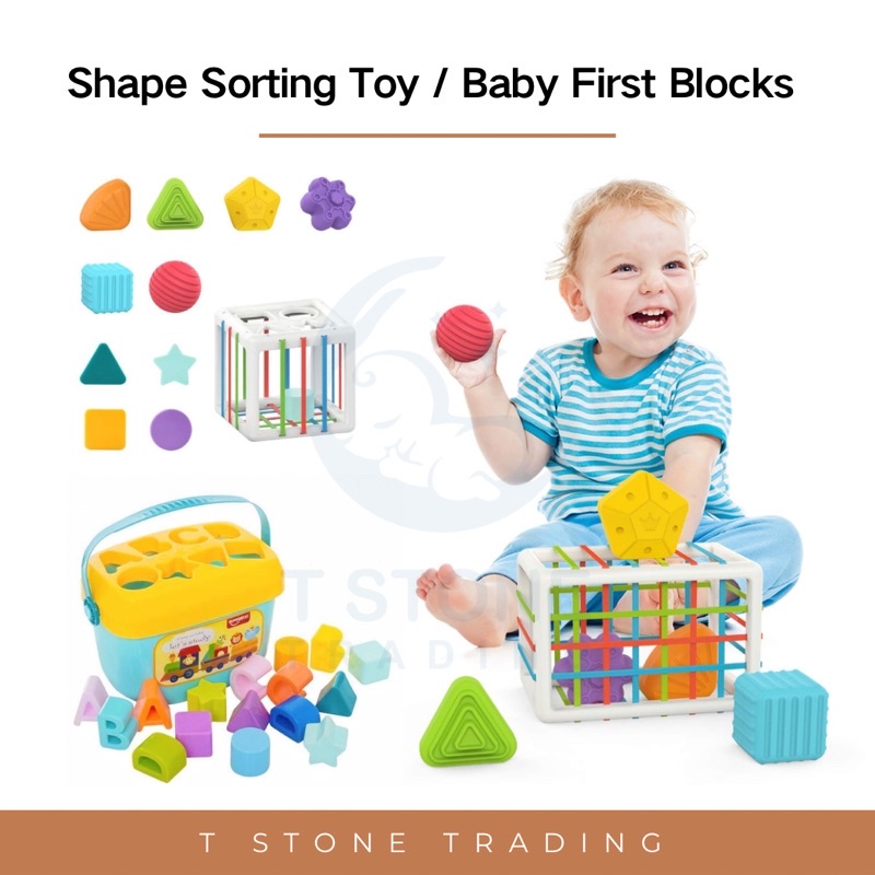 [READY STOCK] Huanger Shape Sorting Toy / Baby First Blocks Baby Montessori Learning Educational